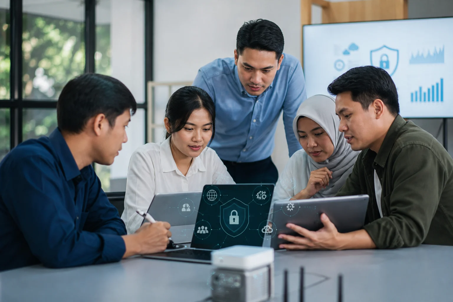 Technology mentors reviewing safeguards