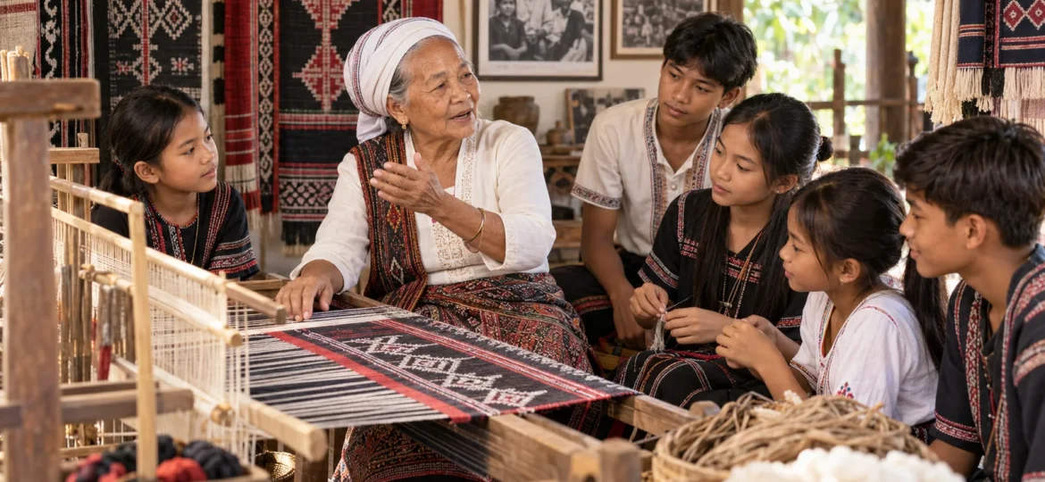 Champa family sharing traditional weaving, music, and stories across generations