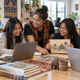 Southeast Asian young people learning together with a community mentor